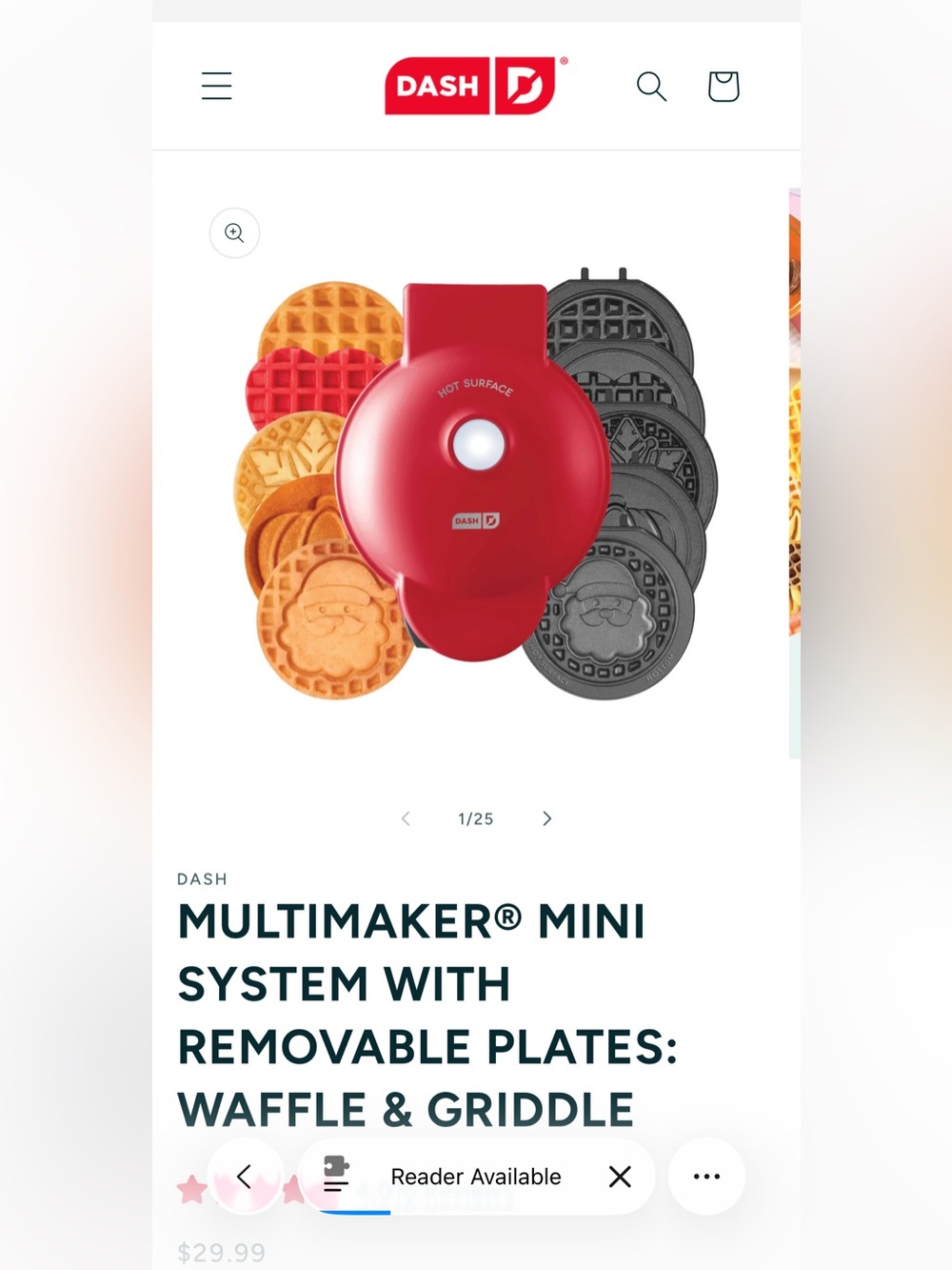 Dash Red Mini Waffle and Treat Maker